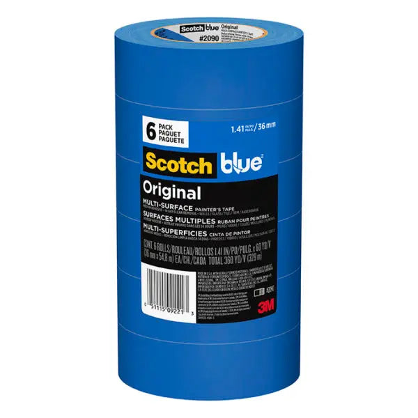 1.41 x 60 Yds 3M 2090-36A-CP Blue Scotch Blue Original Painter; Tape, 6-Pack