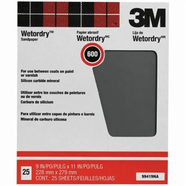 9 x 11 3M 99419 Wetordry Sanding Sheet Pro-Pak, 600-Grit, 25-Pack