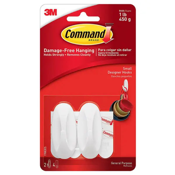 Small 3M 17082ES White Command Designer Hook, 2-Pack