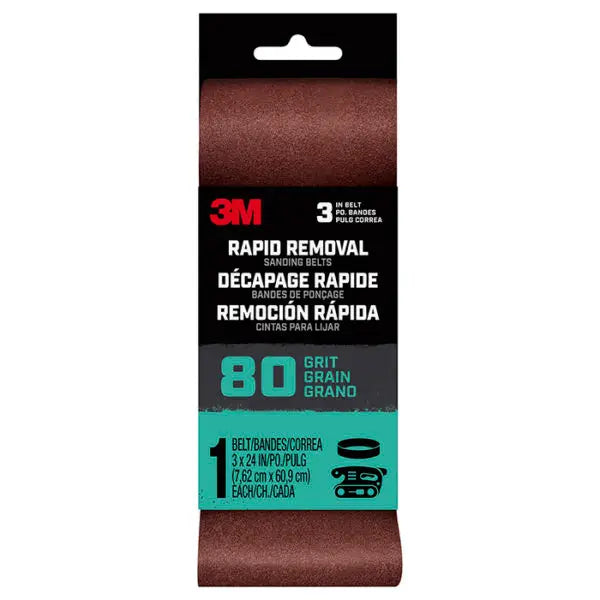 3 x 24 3M Belt3x241pk80 Rapid Removal Power Sanding Belt, 80-Grit