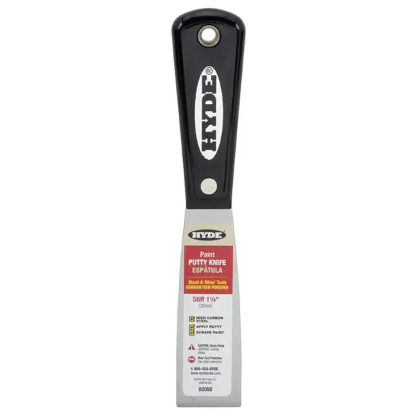 1-1-4 Hyde Tools 02050 Black & Silver High Carbon Steel Stiff Putty Knife