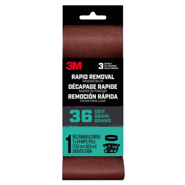 3 x 24 3M Belt3x241pk36 Rapid Removal Power Sanding Belt, 36-Grit