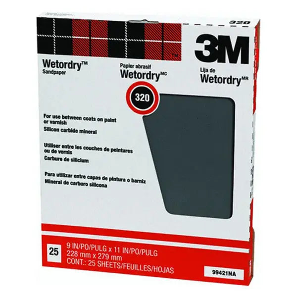 9 x 11 3M 99421 Wetordry Sanding Sheet Pro-Pak, 320-Grit, 25-Pack