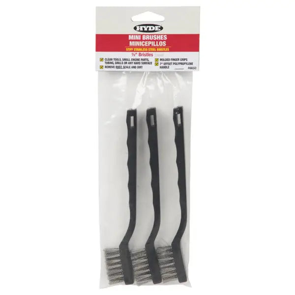 Hyde Tools 46650 Hyde Stainless Steel Bristle Mini Brushes, 3-Pack