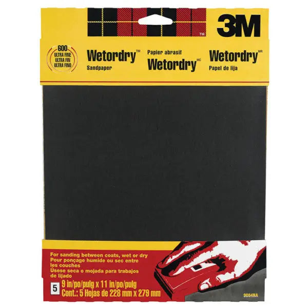 9 x 11 3M 9084 Wetordry Sandpaper, 600-Grit Ultra Fine, 5-Pack