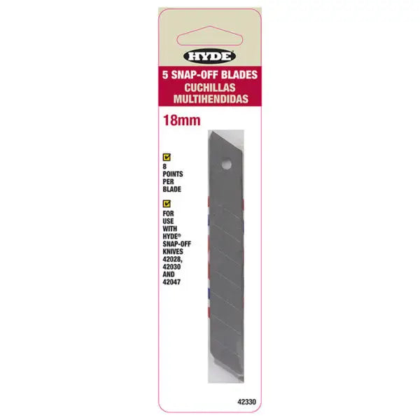 18mm Hyde Tools 42330 Hyde Replacement Snap-Off Knife Blade, 5-Pack