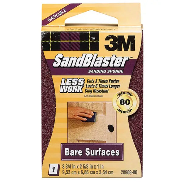 3-3-4 x 2-5-8 x 1 3M 20908-80 SandBlaster Sanding Sponge, 80-Grit