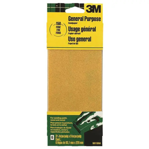 3-2-3 x 9 3M 9015 Finishing Sandpaper Sandpaper, 150-Grit Fine, 6-Pack