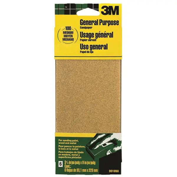 3-2-3 x 9 3M 9016 Finishing Sandpaper Sandpaper, 100-Grit Medium, 6-Pack