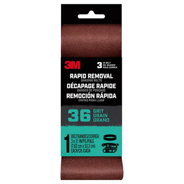 3 x 21 3M Belt3x211pk36 Rapid Removal Power Sanding Belt, 36-Grit