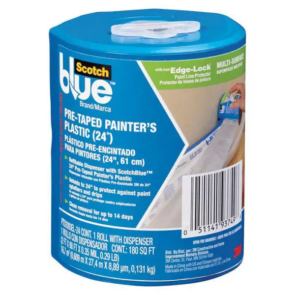 24 x 30 Yds 3M PTD2093EL-24 Scotch Blue Pre-Taped Painter Plastic with EdgeLock