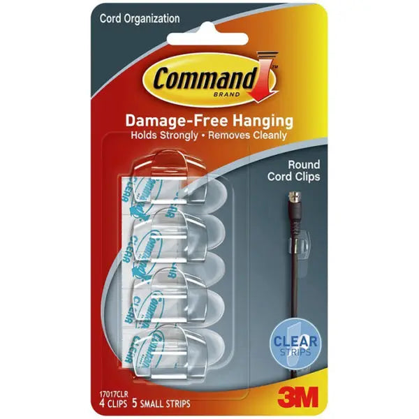 Small 3M 17017CLR Clear Command Round Cord Clips