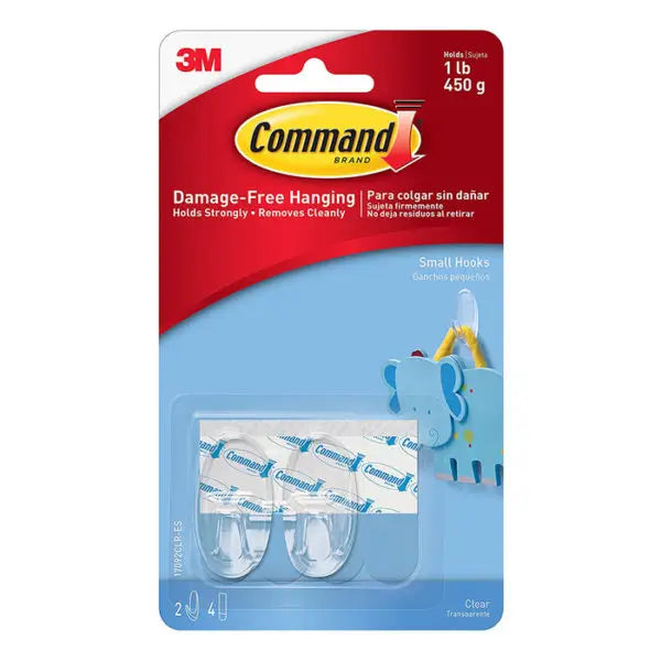 Small 3M 17092CLR Clear Command Hooks with Clear Strips